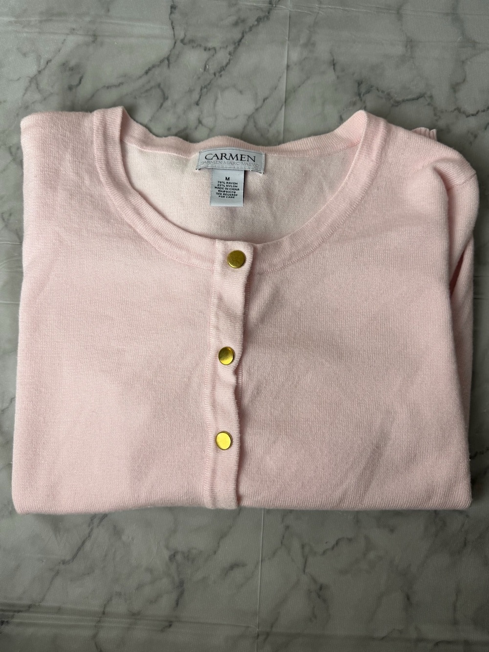 Soft Pink Gold Snap Button Cardigan Sweater M Romantic Preppy Versatile Classic - Picture 11 of 14